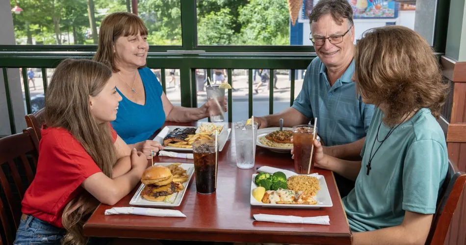 Family dining indoors at Ruby Tuesdays on Clifton Hill Niagara Falls.