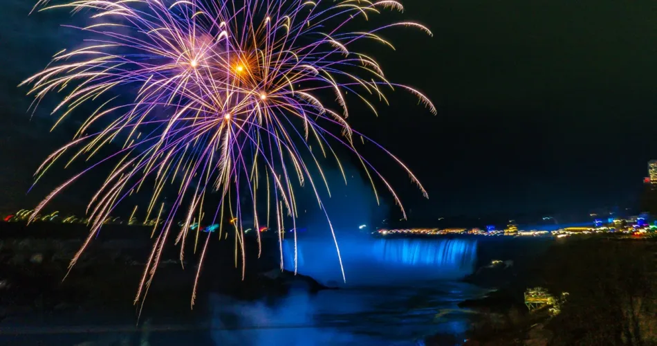 Fireworks over the Falls image complements of Niagara Falls Tourism